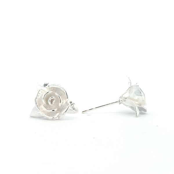 Sterling Silver Medium Rose & Leaves Stud Earrings Image 2 Erica DelGardo Jewelry Designs Houston, TX