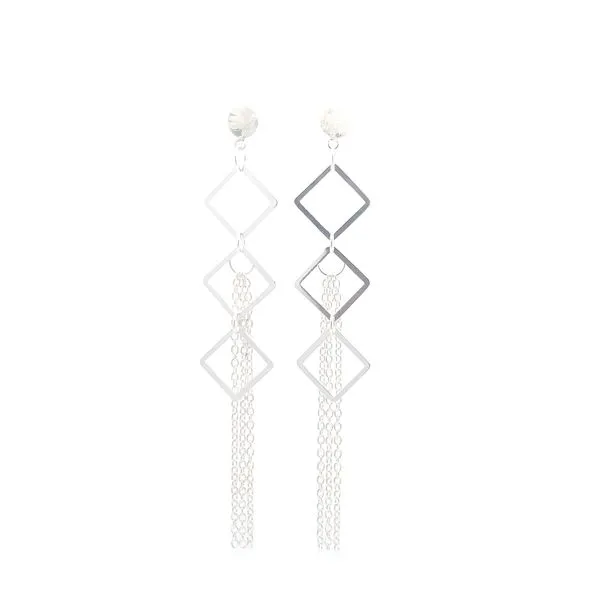 Sterling Silver 3 Square Chain Earrings Erica DelGardo Jewelry Designs Houston, TX