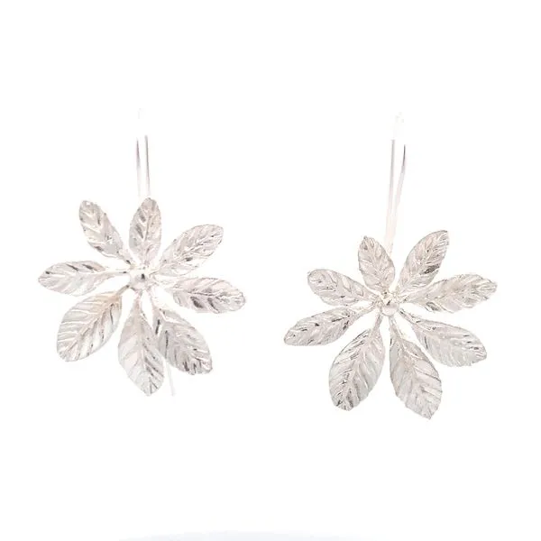 Sterling Silver Large Multi Leaf Hook Earrings Erica DelGardo Jewelry Designs Houston, TX