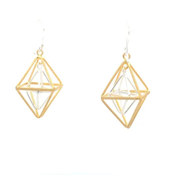 Sterling Silver Two Tone Double Octahedron Earrings Image 4 Erica DelGardo Jewelry Designs Houston, TX
