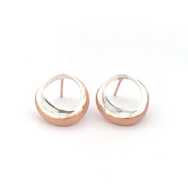 Sterling Silver Two Tone Abstract Circle Stud Earrings RGP Erica DelGardo Jewelry Designs Houston, TX