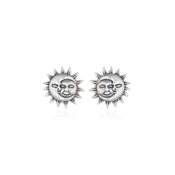 Sterling Silver Crescent Moon & Sun Stud Earrings Erica DelGardo Jewelry Designs Houston, TX