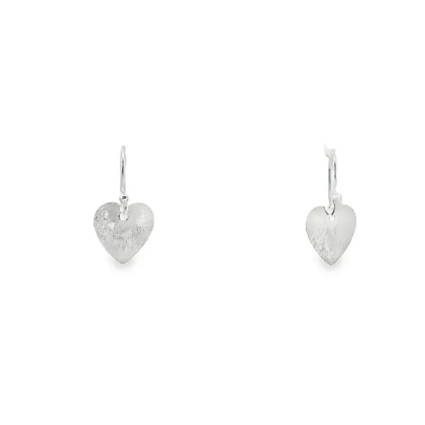 Sterling Silver Brushed Small Heart Dangling Earrings Erica DelGardo Jewelry Designs Houston, TX