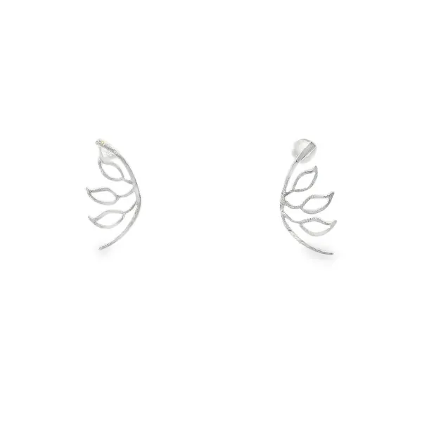 Sterling Silver Half Circle with leaves Stud Earrings Erica DelGardo Jewelry Designs Houston, TX