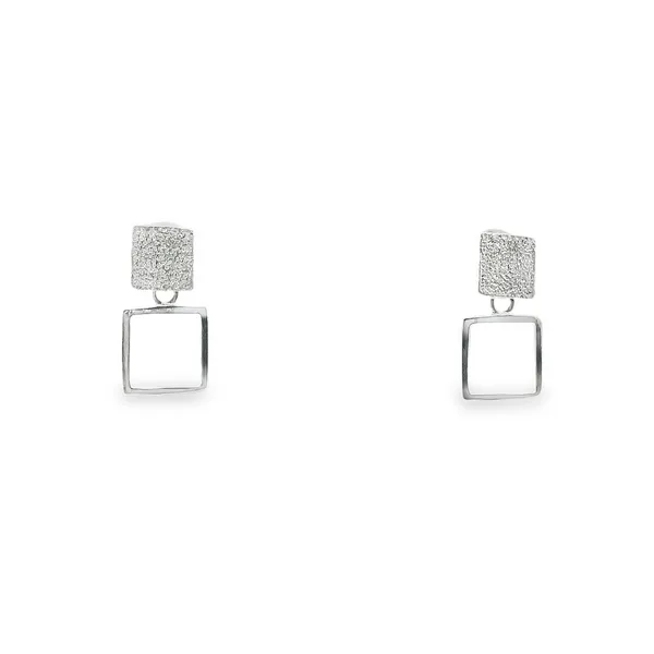 Sterling Silver Positive & Negative space Square Dangle Earrings Erica DelGardo Jewelry Designs Houston, TX