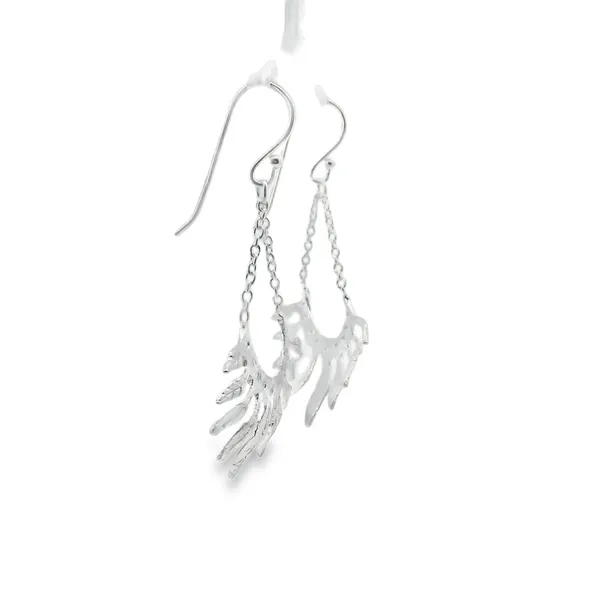 Sterling Silver Leaf Crown Dangle Earrings Image 2 Erica DelGardo Jewelry Designs Houston, TX
