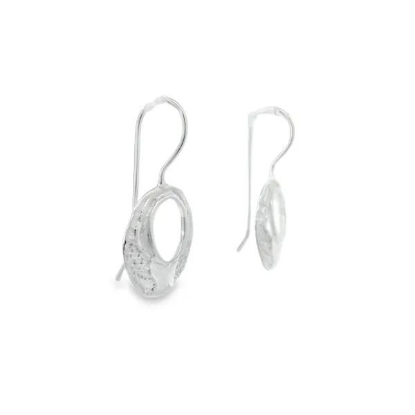 Sterling Silver Textured Open Circle Drop Earrings Image 2 Erica DelGardo Jewelry Designs Houston, TX