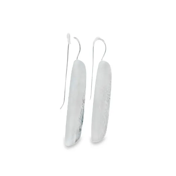 Sterling Silver Elongated Textured Oval Drop Earrings Image 2 Erica DelGardo Jewelry Designs Houston, TX
