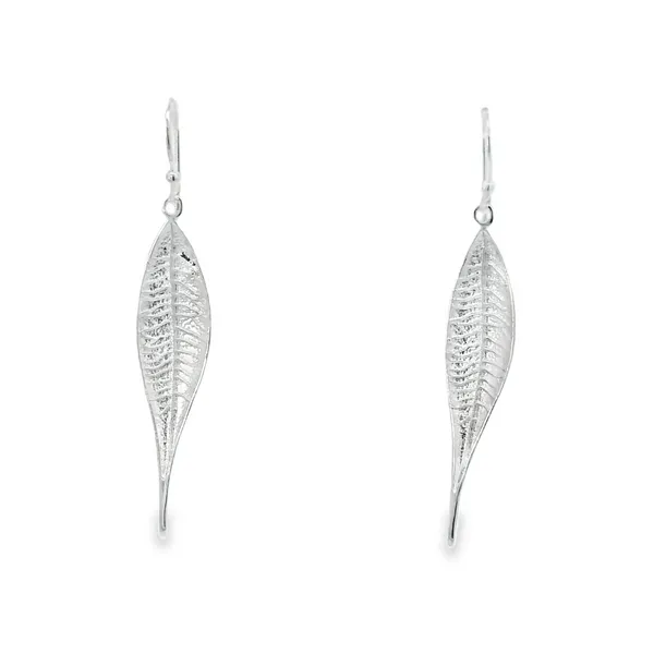 Sterling Silver Dangling Skinny Leaf Earrings Erica DelGardo Jewelry Designs Houston, TX