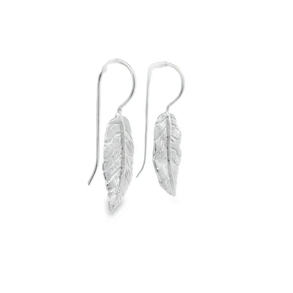 Sterling Silver Medium Leaf Earrings Image 2 Erica DelGardo Jewelry Designs Houston, TX