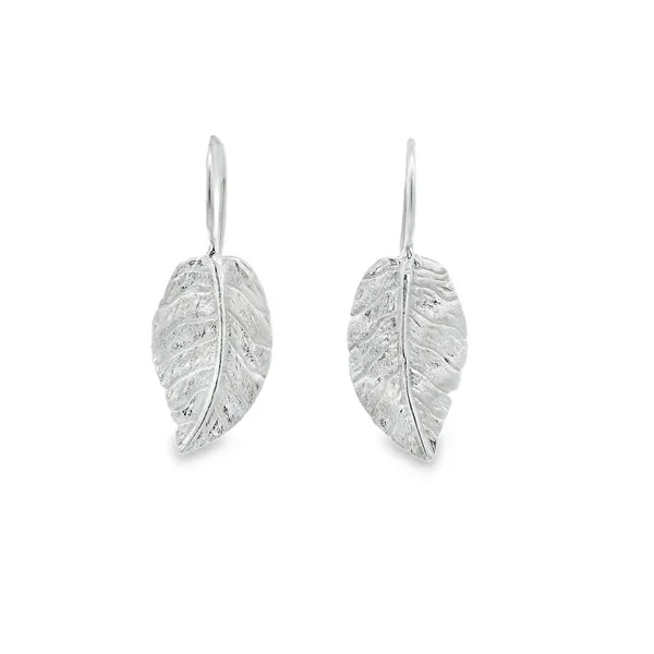 Sterling Silver Medium Leaf Earrings Erica DelGardo Jewelry Designs Houston, TX