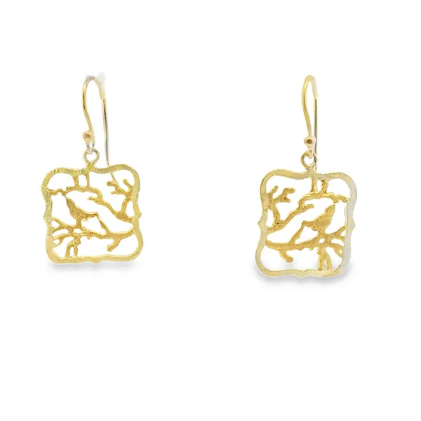 Gold Plated Sterling Silver Two Tone Framed Bird Earrings Erica DelGardo Jewelry Designs Houston, TX