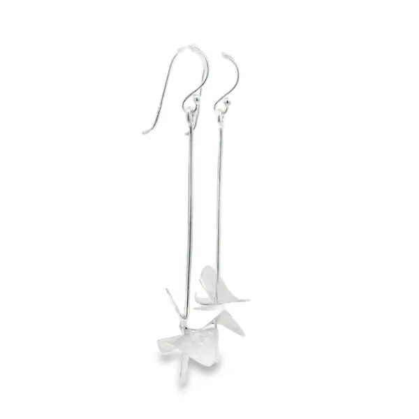 Sterling Silver Long Folded Square Sculptural Earrings Image 2 Erica DelGardo Jewelry Designs Houston, TX