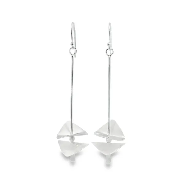 Sterling Silver Long Folded Square Sculptural Earrings Erica DelGardo Jewelry Designs Houston, TX