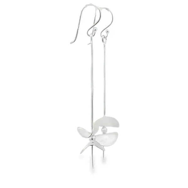 Sterling Silver Long Folded Circle Sculptural Earrings Image 2 Erica DelGardo Jewelry Designs Houston, TX