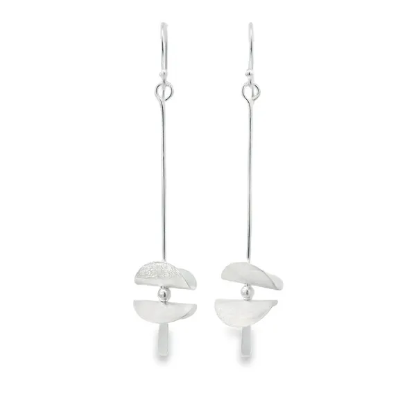 Sterling Silver Long Folded Circle Sculptural Earrings Erica DelGardo Jewelry Designs Houston, TX