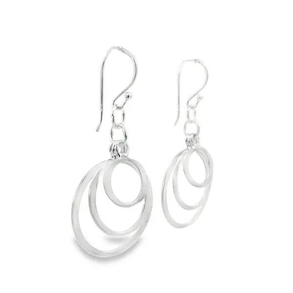 Sterling Silver Mixed Finish Triple Circle Dangle Earrings Image 2 Erica DelGardo Jewelry Designs Houston, TX