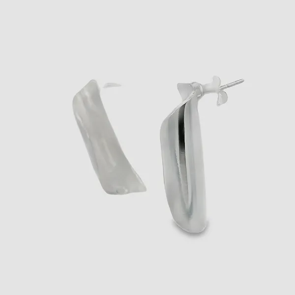 Sterling Silver Medium Curled Mixed Texture Earrings Image 2 Erica DelGardo Jewelry Designs Houston, TX