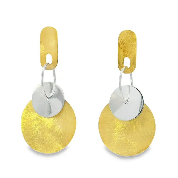 S.S. GP Two Tone Layered Circle Dangle Earrings Erica DelGardo Jewelry Designs Houston, TX