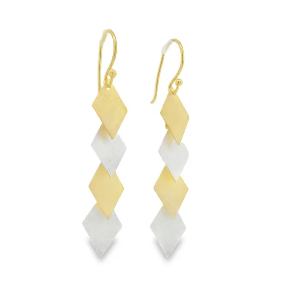S.S. GP Two Tone Stacked Diamonds Dangling Earrings Image 2 Erica DelGardo Jewelry Designs Houston, TX