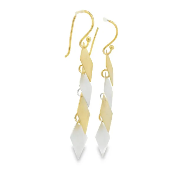 S.S. GP Two Tone Stacked Diamonds Dangling Earrings Image 3 Erica DelGardo Jewelry Designs Houston, TX