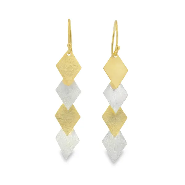 S.S. GP Two Tone Stacked Diamonds Dangling Earrings Erica DelGardo Jewelry Designs Houston, TX