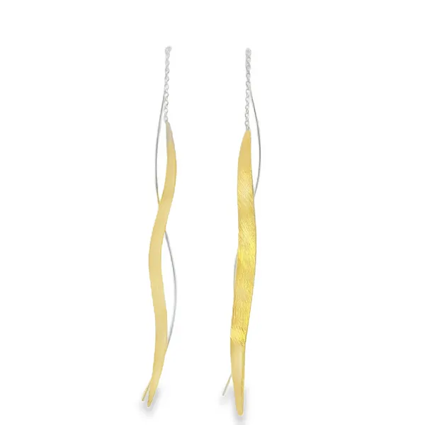 S.S. GP Two Tone Brushed Wavy Petal Threader Earrings Erica DelGardo Jewelry Designs Houston, TX
