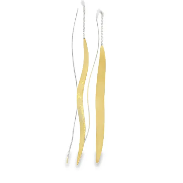 S.S. GP Two Tone Brushed Wavy Petal Threader Earrings Image 2 Erica DelGardo Jewelry Designs Houston, TX