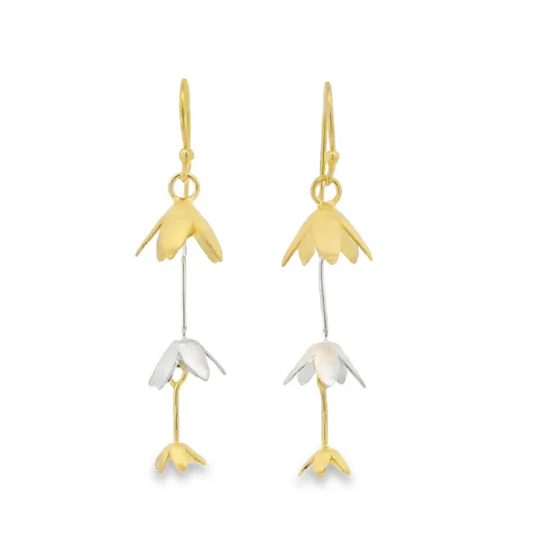 S.S. GP Two Tone Alternating Flower Dangle Earrings Erica DelGardo Jewelry Designs Houston, TX