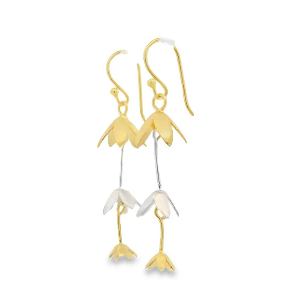 S.S. GP Two Tone Alternating Flower Dangle Earrings Image 2 Erica DelGardo Jewelry Designs Houston, TX