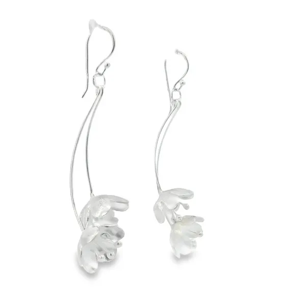 Sterling Silver Large Dangling Flower Earrings Image 2 Erica DelGardo Jewelry Designs Houston, TX