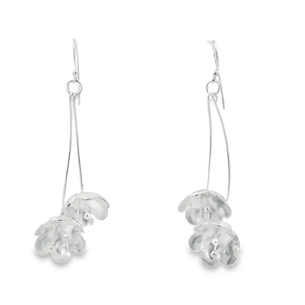 Sterling Silver Large Dangling Flower Earrings Erica DelGardo Jewelry Designs Houston, TX