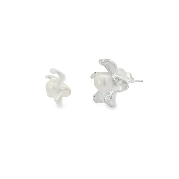Sterling Silver Curled Flower w/ FWP Earrings Image 2 Erica DelGardo Jewelry Designs Houston, TX