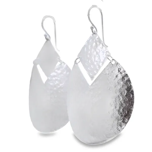Sterling Silver Hammered Giant Circle & Diamond Earrings Image 2 Erica DelGardo Jewelry Designs Houston, TX