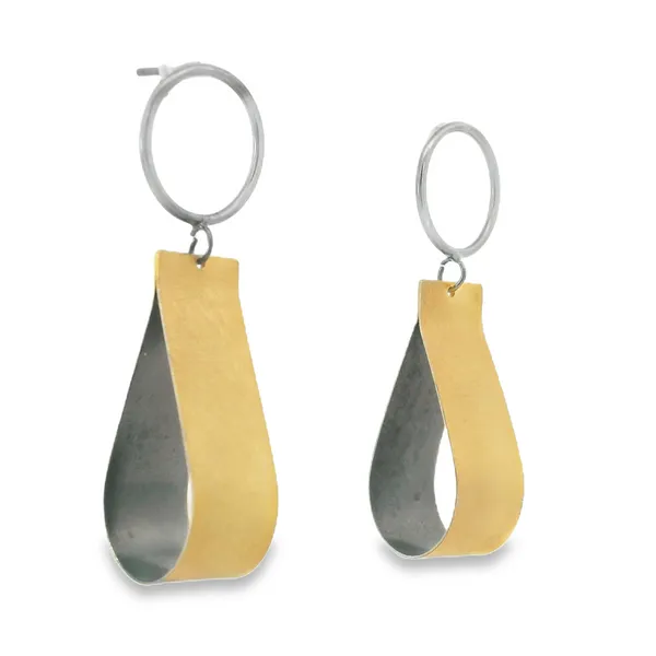 Gold Plated & Patina Sterling Silver Large Teardrop & Circle Earrings Image 2 Erica DelGardo Jewelry Designs Houston, TX