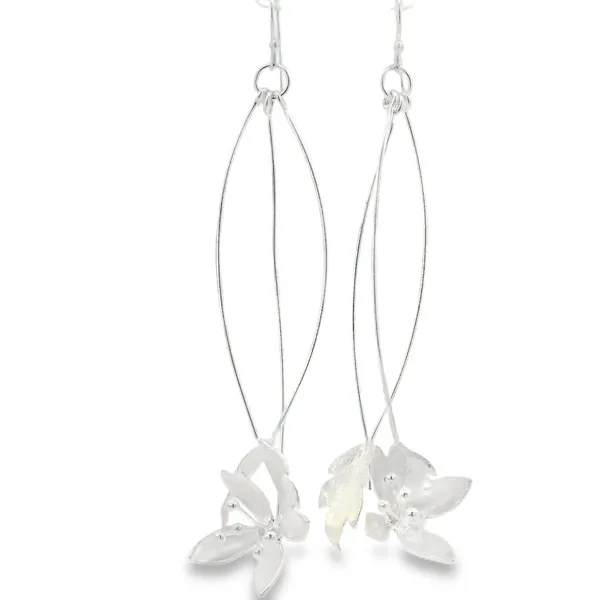 Sterling Silver Large Hanging Flower & Leaf Earrings Erica DelGardo Jewelry Designs Houston, TX