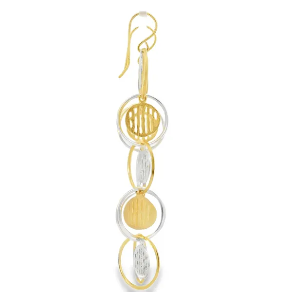Gold Plated Sterling Silver Long Cutout Disk Earrings Image 2 Erica DelGardo Jewelry Designs Houston, TX