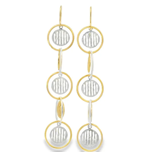 Gold Plated Sterling Silver Long Cutout Disk Earrings Erica DelGardo Jewelry Designs Houston, TX