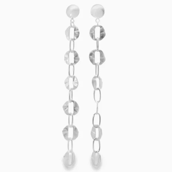 Sterling Silver Extra Long Textured Flat Link Earrings Erica DelGardo Jewelry Designs Houston, TX
