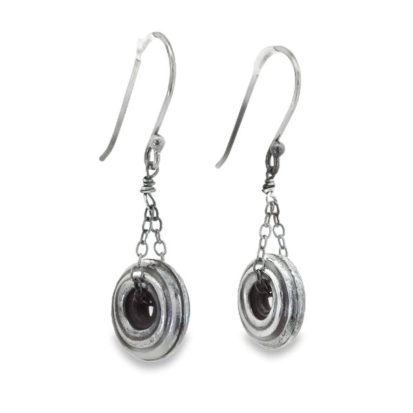 Sterling Silver Black Rhodium Dangle Disc Earrings Erica DelGardo Jewelry Designs Houston, TX