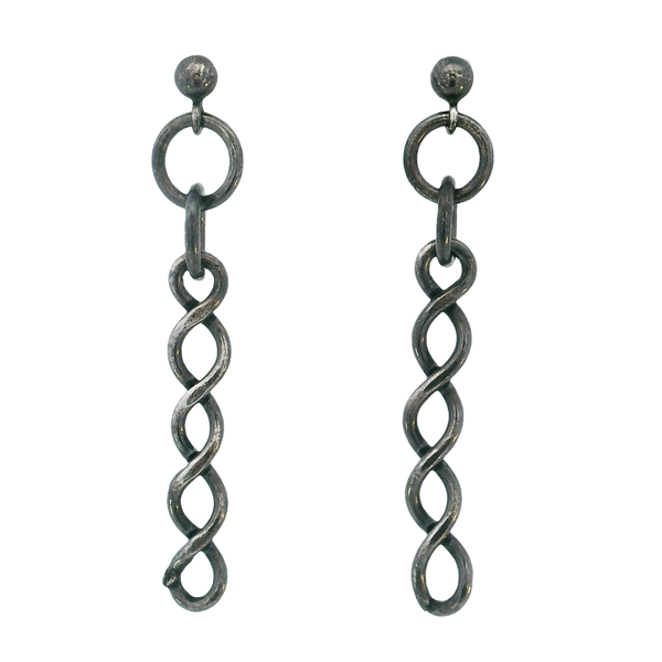 Sterling Silver Twisted Bar Dangle Earrings with Patina Erica DelGardo Jewelry Designs Houston, TX