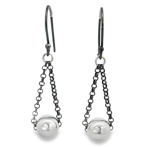 Sterling Silver Ball and Chain Earrings with Black Rhodium Erica DelGardo Jewelry Designs Houston, TX