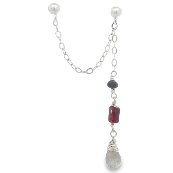 Sterling Silver Double Piercing Single Earring with Gemstones Erica DelGardo Jewelry Designs Houston, TX