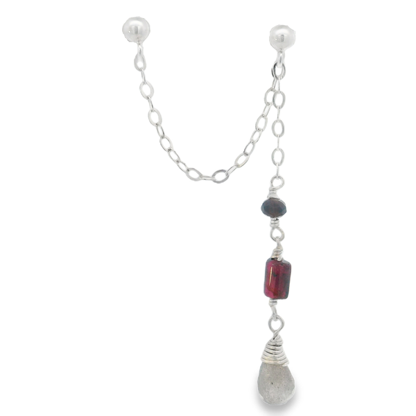 Sterling Silver Double Piercing Single Earring with Gemstones Erica DelGardo Jewelry Designs Houston, TX