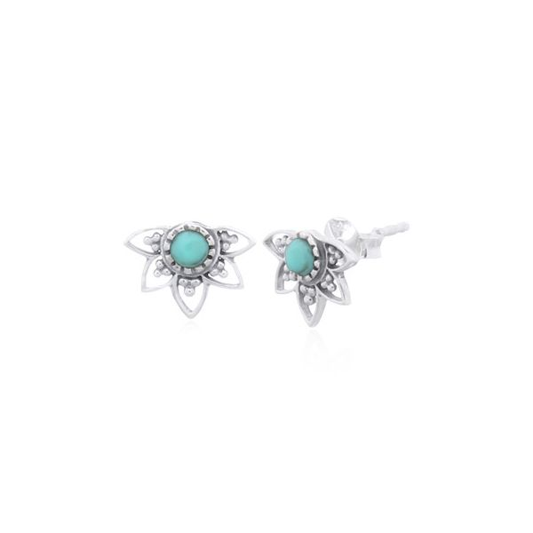 Sterling Silver Turquoise Half Mandala Earrings Image 2 Erica DelGardo Jewelry Designs Houston, TX