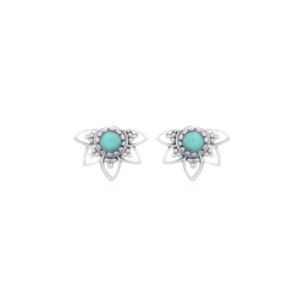 Sterling Silver Turquoise Half Mandala Earrings Erica DelGardo Jewelry Designs Houston, TX