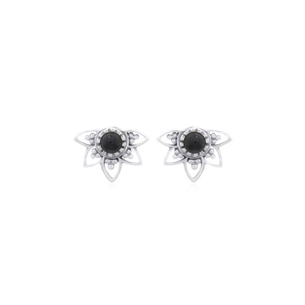 Sterling Silver Black Agate Half Mandala Earrings Erica DelGardo Jewelry Designs Houston, TX