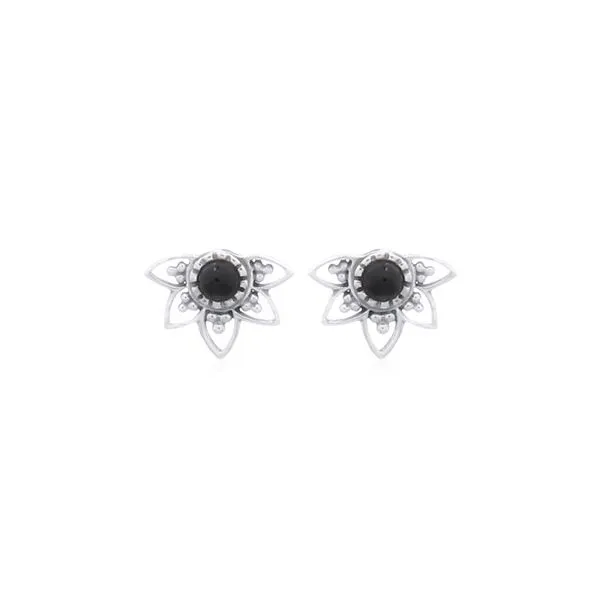 Sterling Silver Black Agate Half Mandala Earrings Erica DelGardo Jewelry Designs Houston, TX