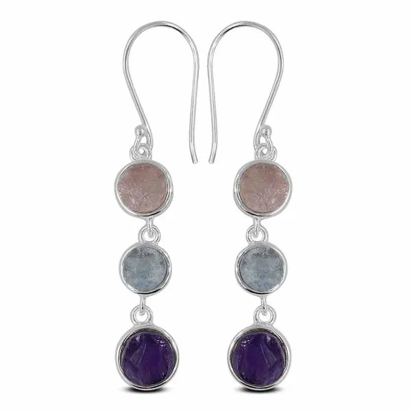 Sterling Silver Rose Quartz, Amethyst, Aquamarine Dangle Earrings Erica DelGardo Jewelry Designs Houston, TX