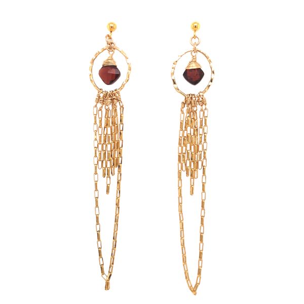 14KY Gold-Filled Dramatic Garnet Layered Chain Earrings Erica DelGardo Jewelry Designs Houston, TX